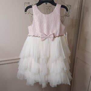 Elegant Pink and White Tiered Kids Dress
